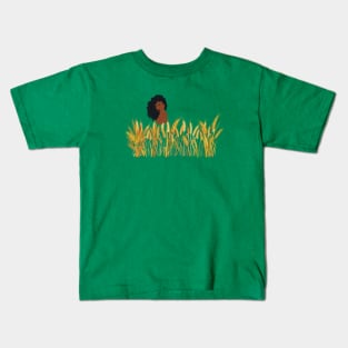 Afro woman behind the spike grains. Kids T-Shirt